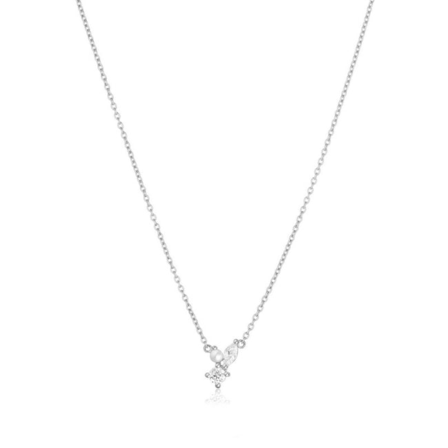 Adria Tre Piccolo halskæde fra Sif Jakobs Jewellery i rhodineret 925 sterlingsølv med ferskvandsperle og klare zirkonia, 45 cm.